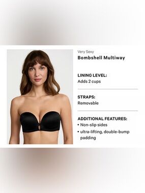 Victoria's Secret Bombshell Multiway Push Up Strapless Bra 32B Black